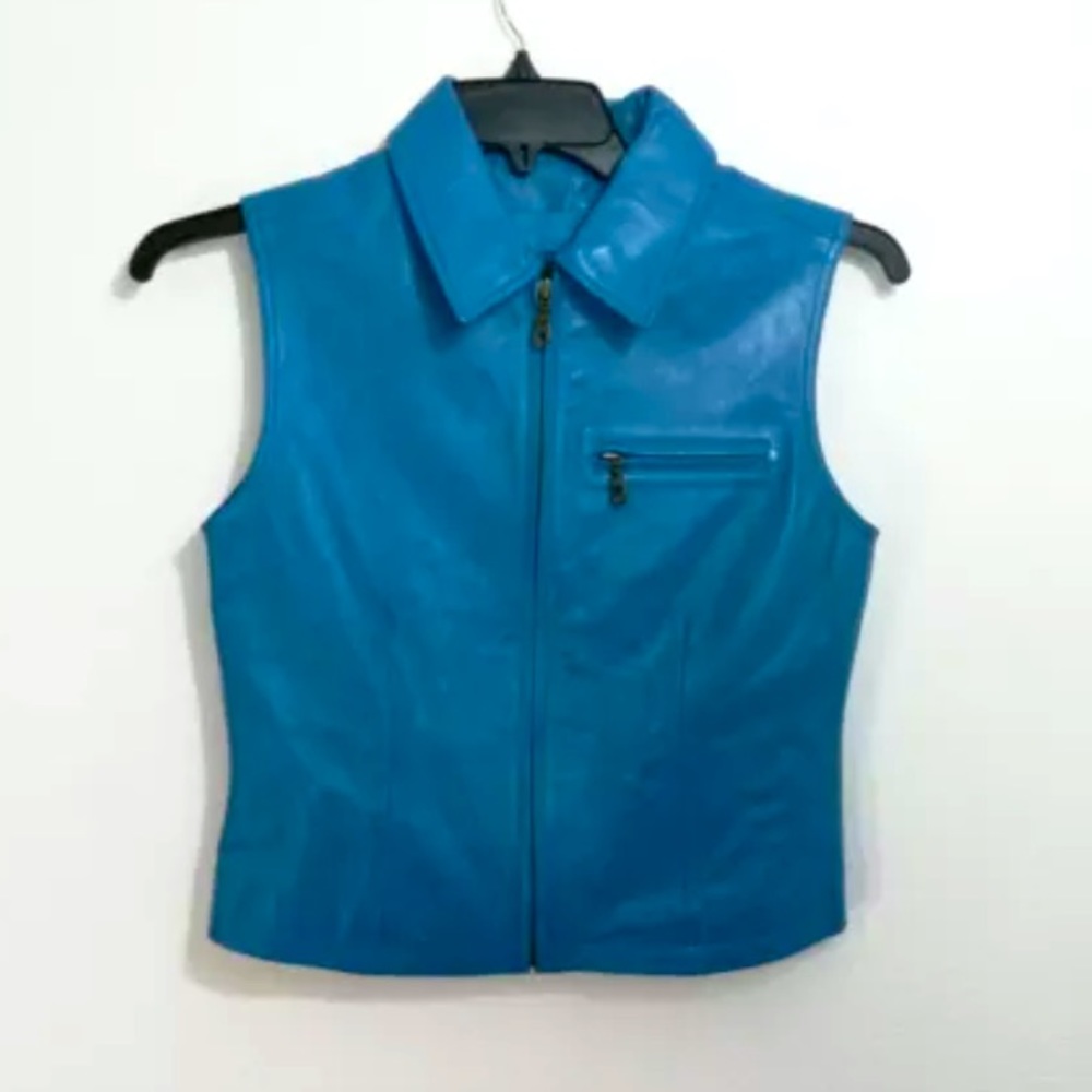 Blue moto leather vest